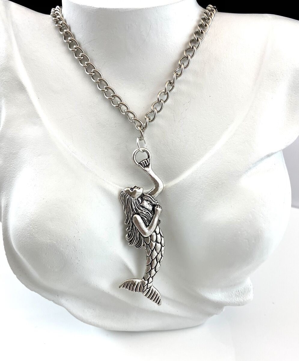 NEW - Large Silver 3D Mermaid Pendant On A Chunky Silver Chain - The Pendant Is Double Sided - C PIXS