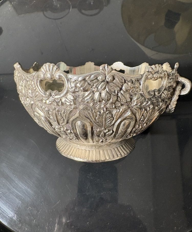 Raimond Silver Plate Ornate Handled Bowl - Intricate Floral & Grape Design, Vintage Decor