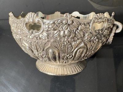 Raimond Silver Plate Ornate Handled Bowl - Intricate Floral & Grape Design, Vintage Decor