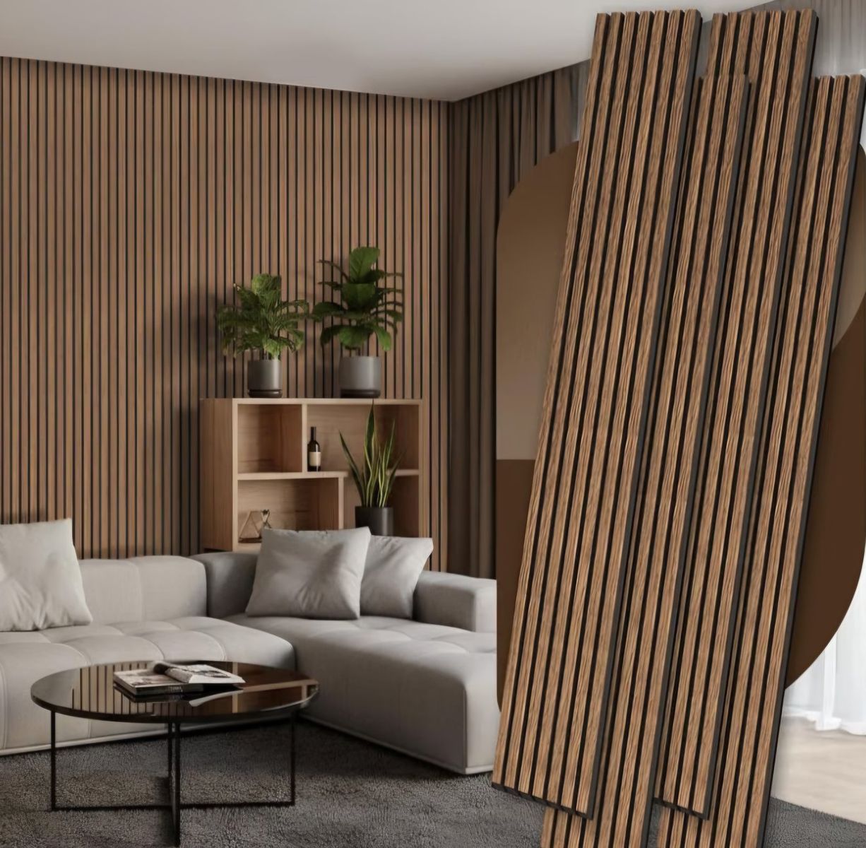 4 Pack Wood Panels for Wall, 106.3" × 11" Wood Slat Acoustic Panels for Wall, Soundproof Panels, 3D Fluted Panels for Interior W