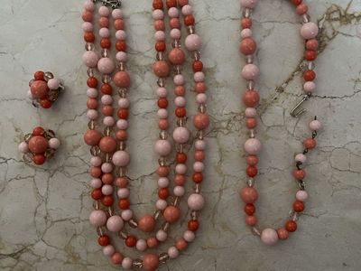Coral and Pinks 1950's 'Richelieu' Necklace, Choker, and Earring 4 Piece Set -Vintage/Antique