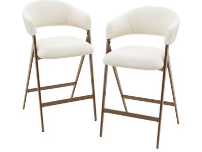 Set of 2 Upholstered Counter Height Bar Stools - Cream Fabric, Metal Frame