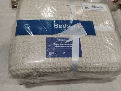 Bedsure 100% Cotton Waffle Weave Blanket - Cream/White, Full/Queen Size, OEKO-TEX Certified
