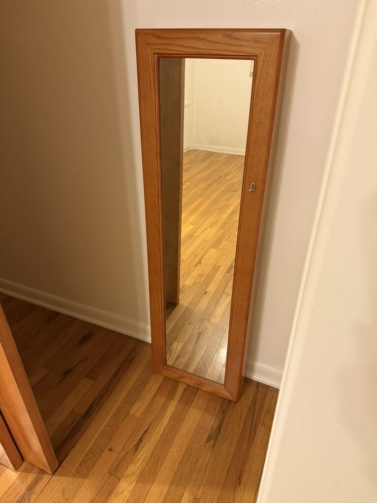 Solid Wood Wall-Mount Jewelry Armoire with Mirror