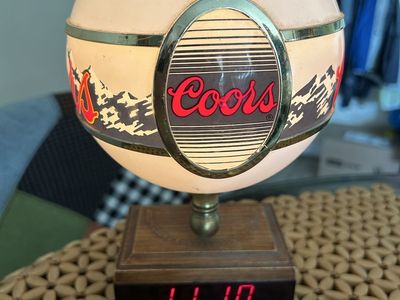 Vintage Coors Beer Waterfall Scene Globe Lamp Digital Clock Sign KCS Industries.