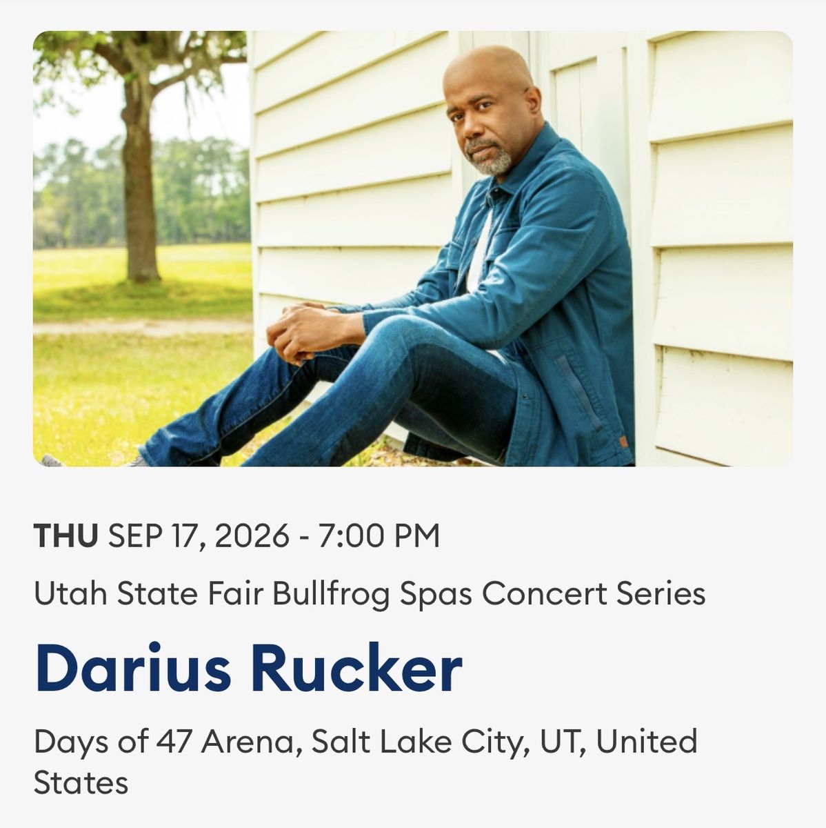 Darius Rucker Concert Ticket - Utah State Fair, Sep 17 2026