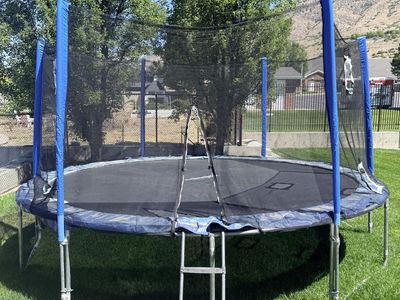 Free Used Outdoor Trampoline with Safety Enclosure and Ladder