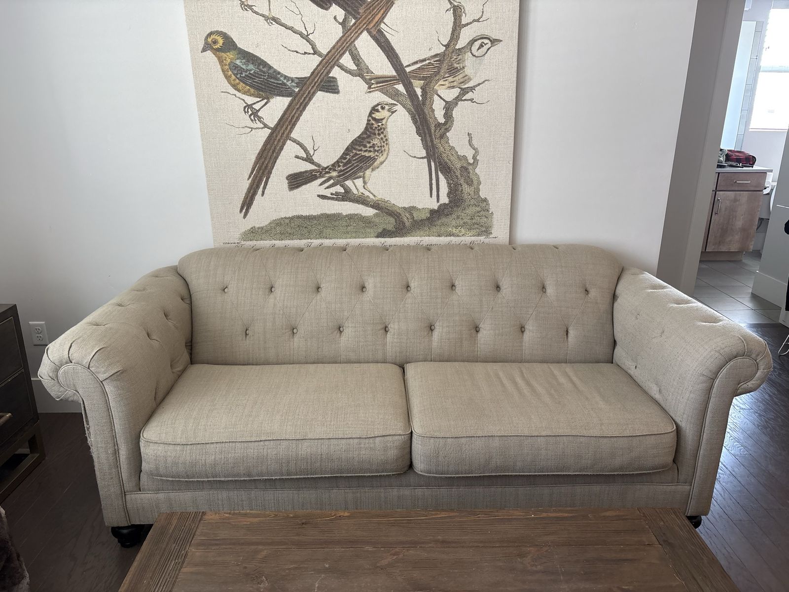 Tufted Fabric Chesterfield Sofa - Beige / Light Brown