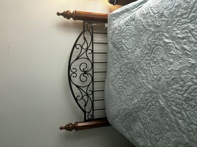 Walnut and metal bed set