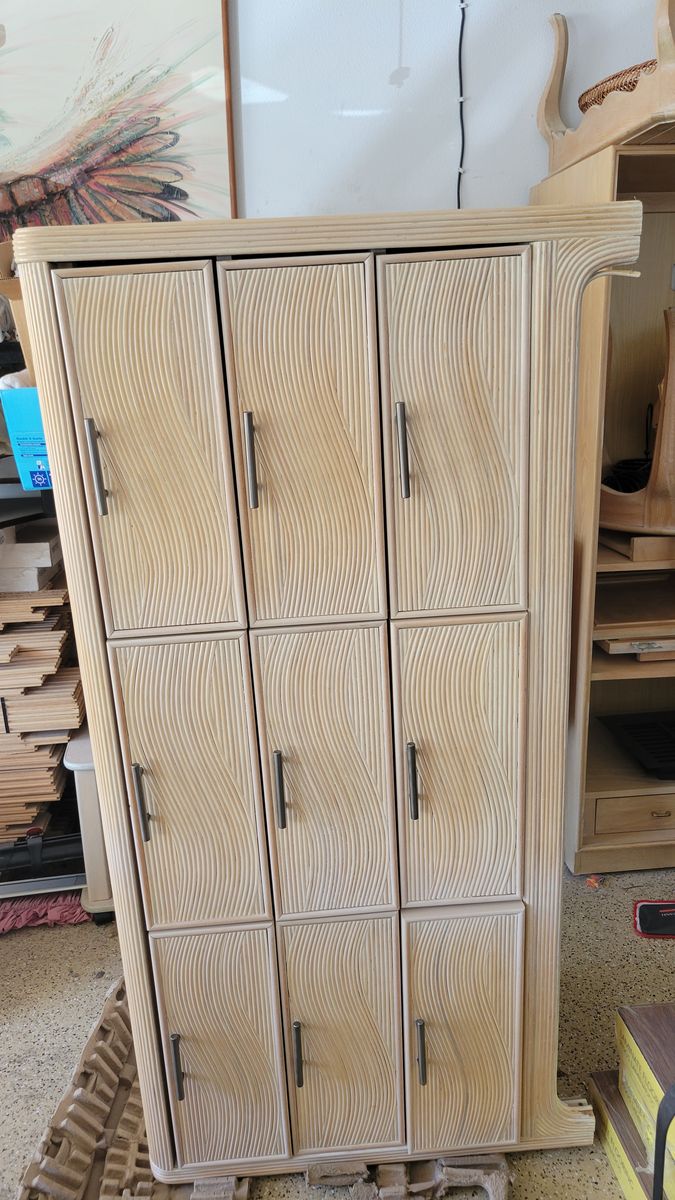 Vintage Rattan Wave Dresser and Wardrobe Set - Coastal Chic Storage Furniture