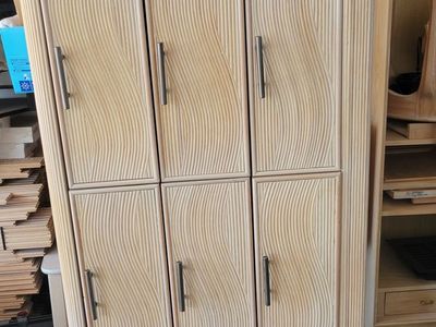 Vintage Rattan Wave Dresser and Wardrobe Set - Coastal Chic Storage Furniture