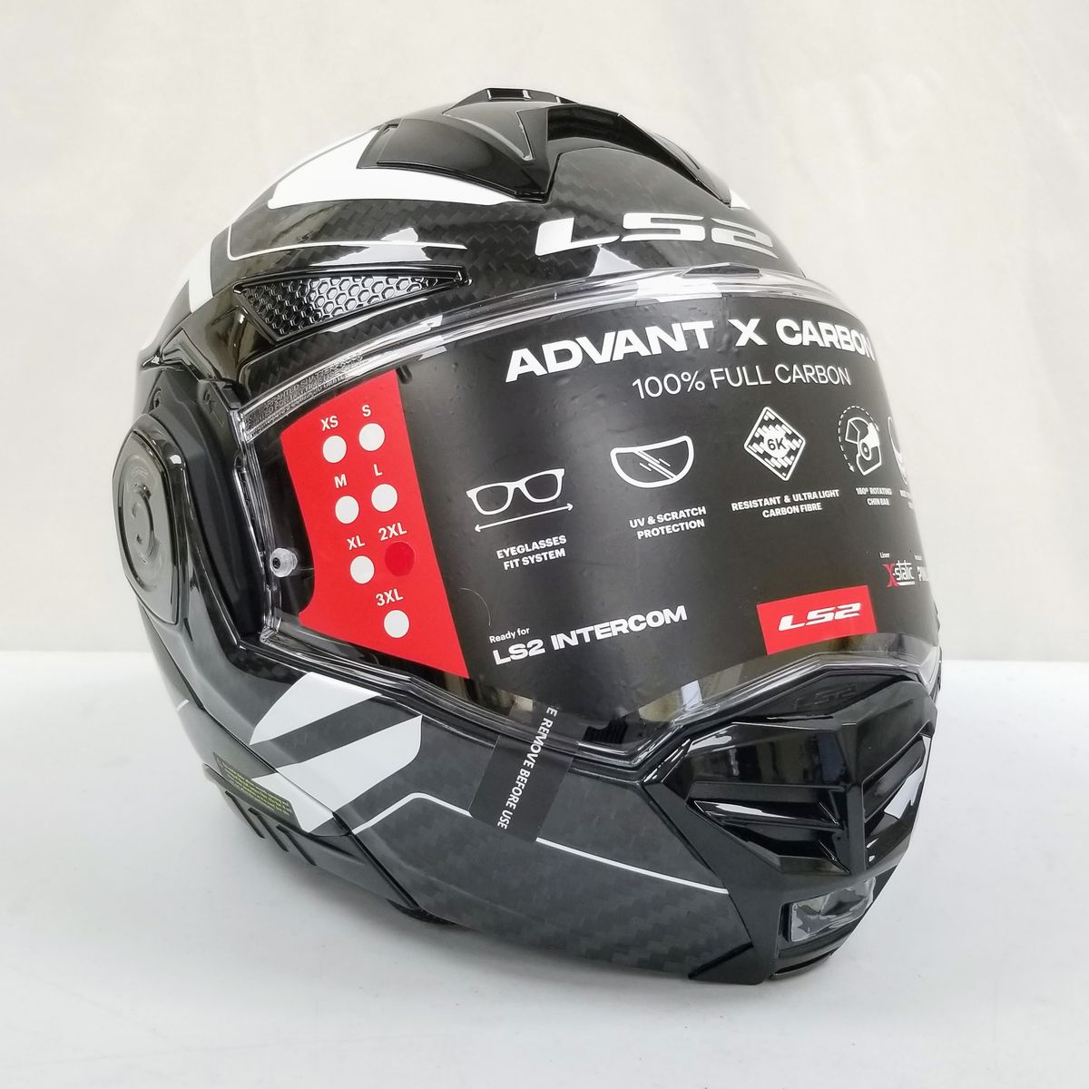 LS2 FF901 Advant X Carbon Halo Helmet Gloss Black/White Size XXL (901-2126-XXL-L-R8-S4)