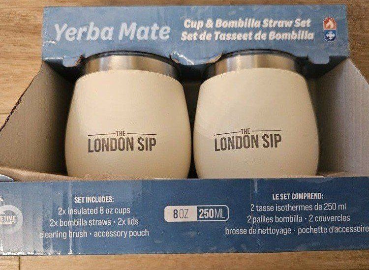 The London Sip Yerba Mate Cup & Bombilla Straw Set - 2x 8oz Insulated Cups, Straws & Lids
