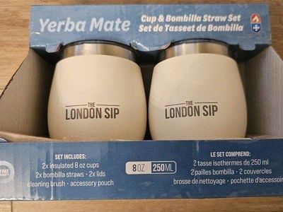 The London Sip Yerba Mate Cup & Bombilla Straw Set - 2x 8oz Insulated Cups, Straws & Lids