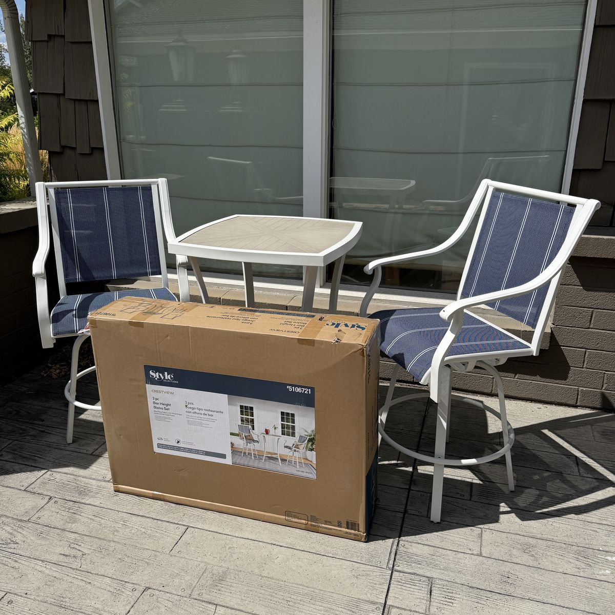 NEW! Style Selections Crestview 3-Piece White Bar Height Patio Dining Set