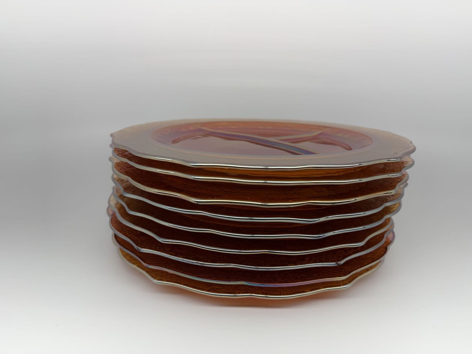 Jeanette Lattice Bouquet CarnivalGlass Plates (9)