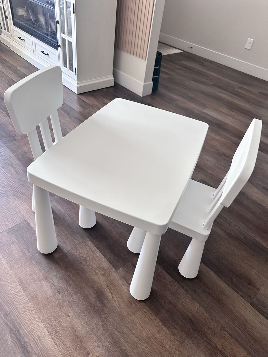 White Children's Table and Two Chairs Set