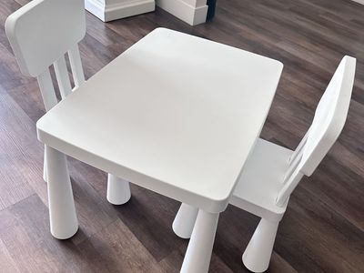White Children's Table and Two Chairs Set