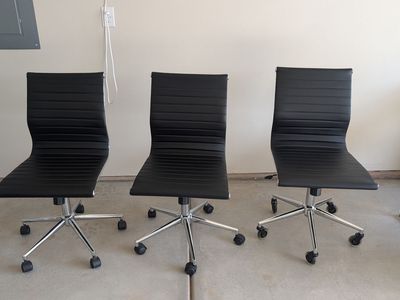 Modern Black Faux Leather Armless Office Chairs with Chrome Base - Set of 3