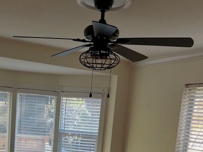 Rustic light fixtures and ceiling fan