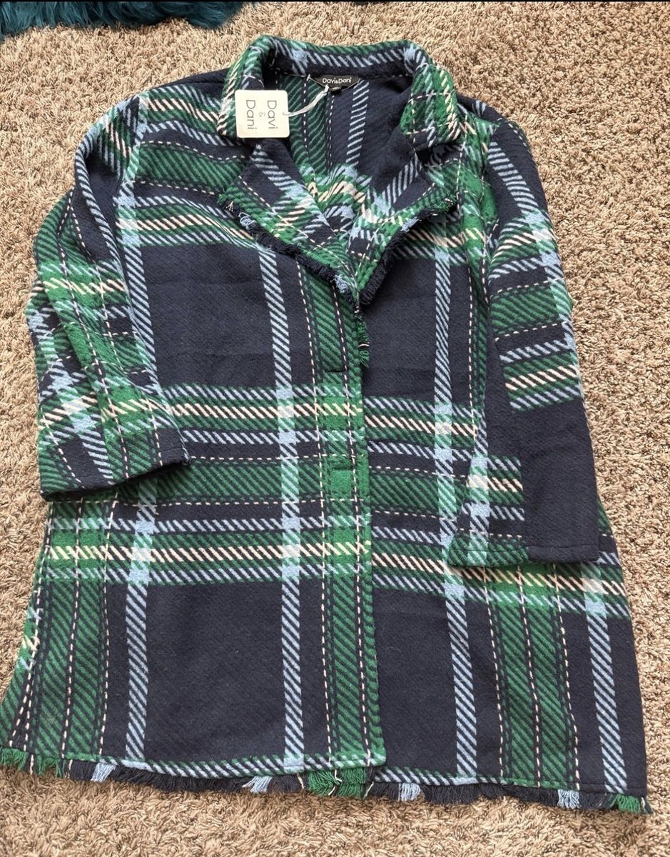 Davi & Dani Navy, Green & Blue Plaid collared jack