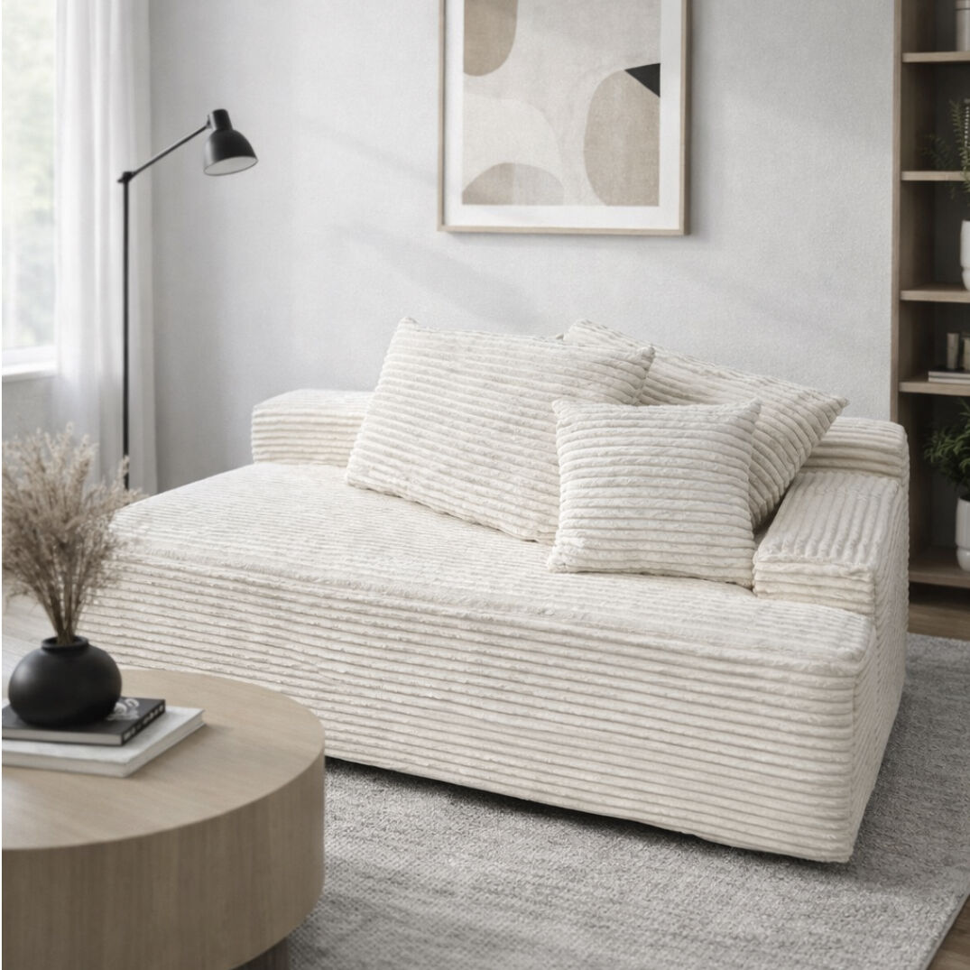 NEW! 68” Sofa chaise Cream White corduroy Loveseat