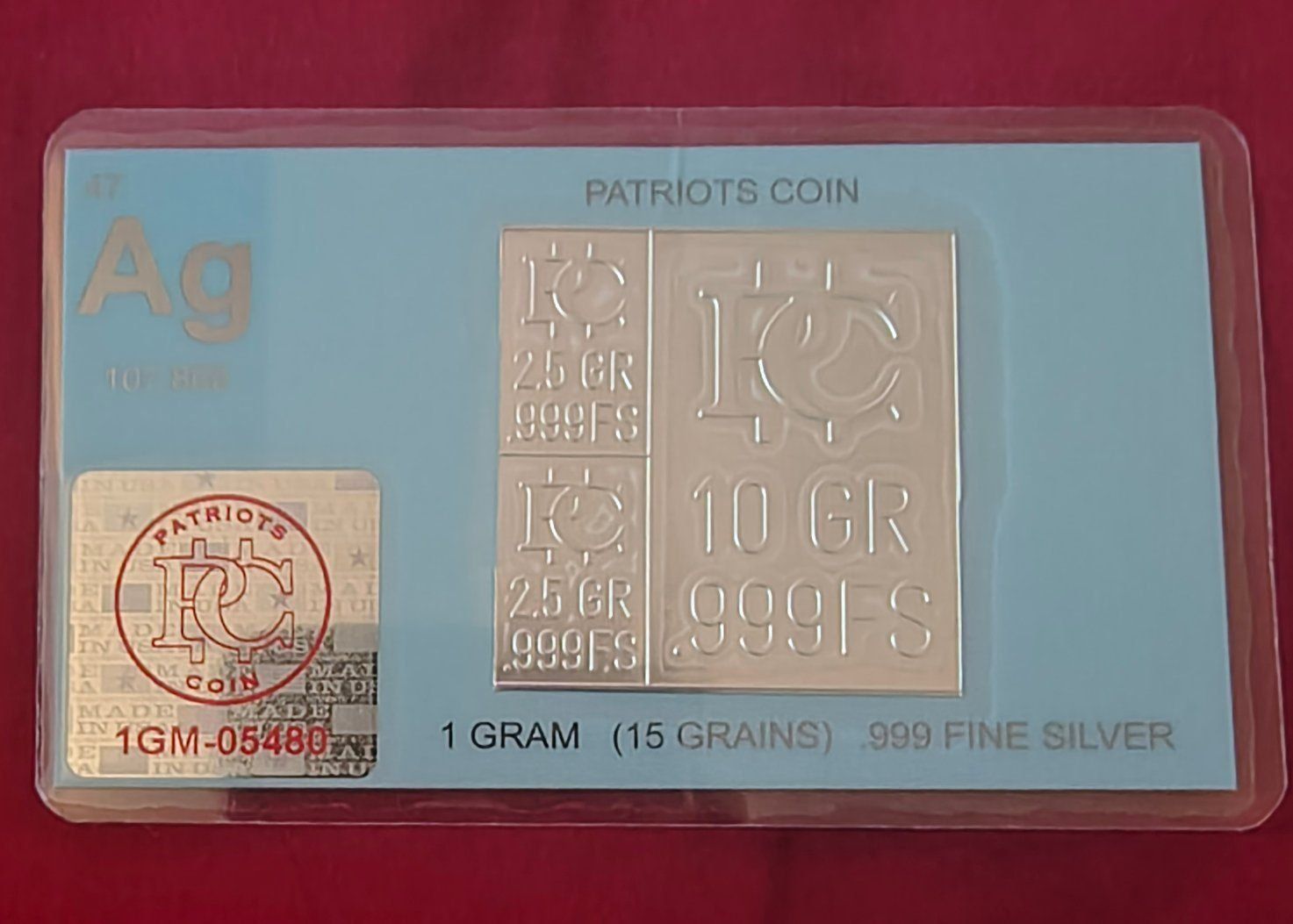 Patriots Coin .999 Fine Silver Bar Set in Assay Card