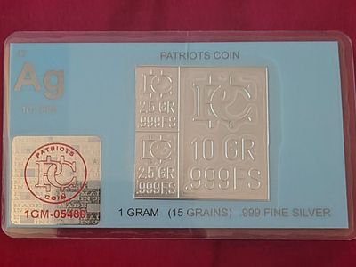 Patriots Coin .999 Fine Silver Bar Set in Assay Card