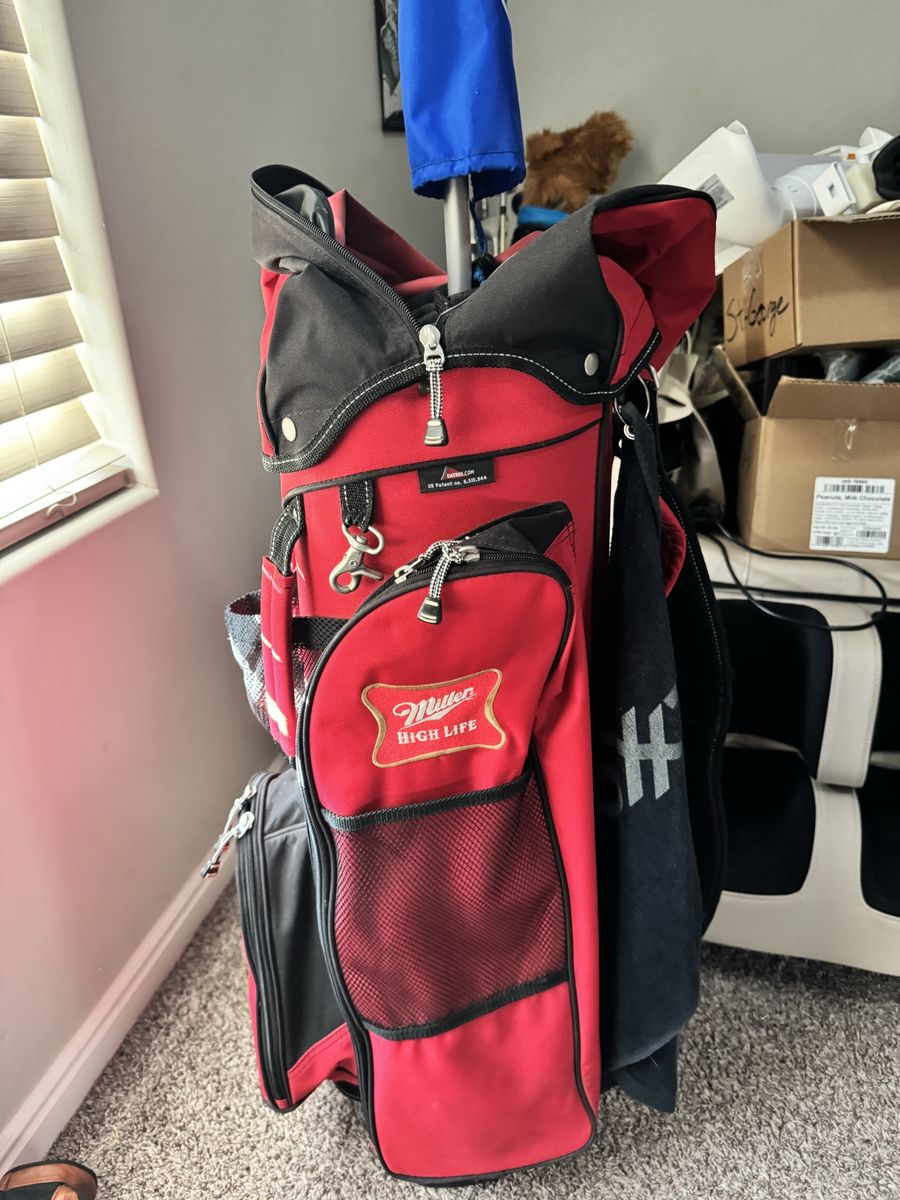 Miller High Life Golf Bag Red Black Cart Bag w/ball retriever 