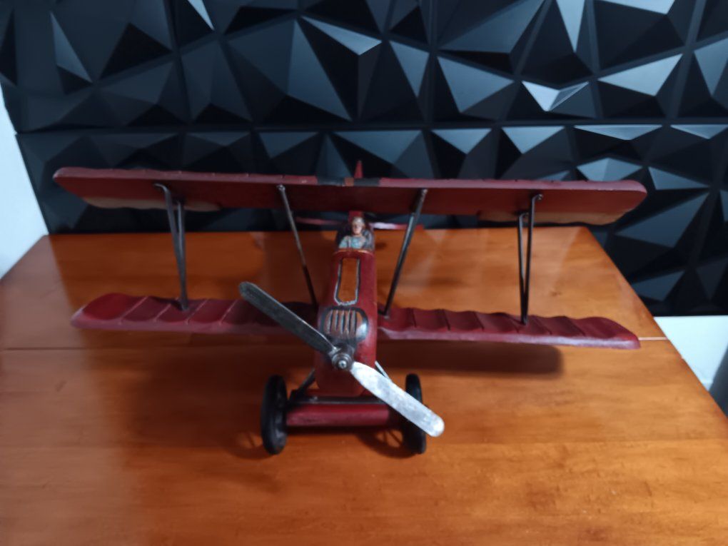 Vintage Mid-Century Wood Carved Red Biplane Large