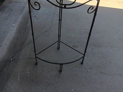 Black Wrought Iron & Wood Corner Table - Decorative Accent Stand