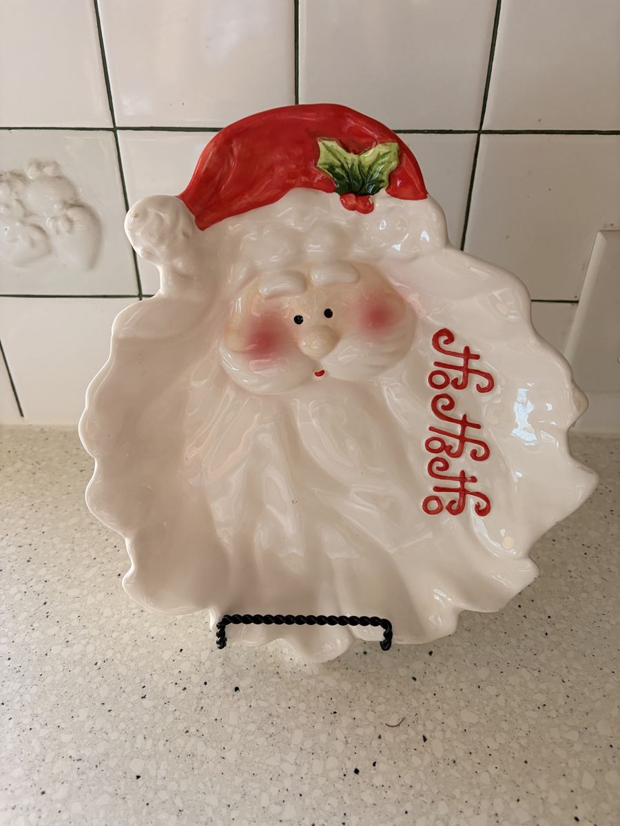 Ceramic Santa Claus Ho Ho Ho Holiday Serving Plate Dish