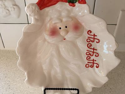 Ceramic Santa Claus Ho Ho Ho Holiday Serving Plate Dish