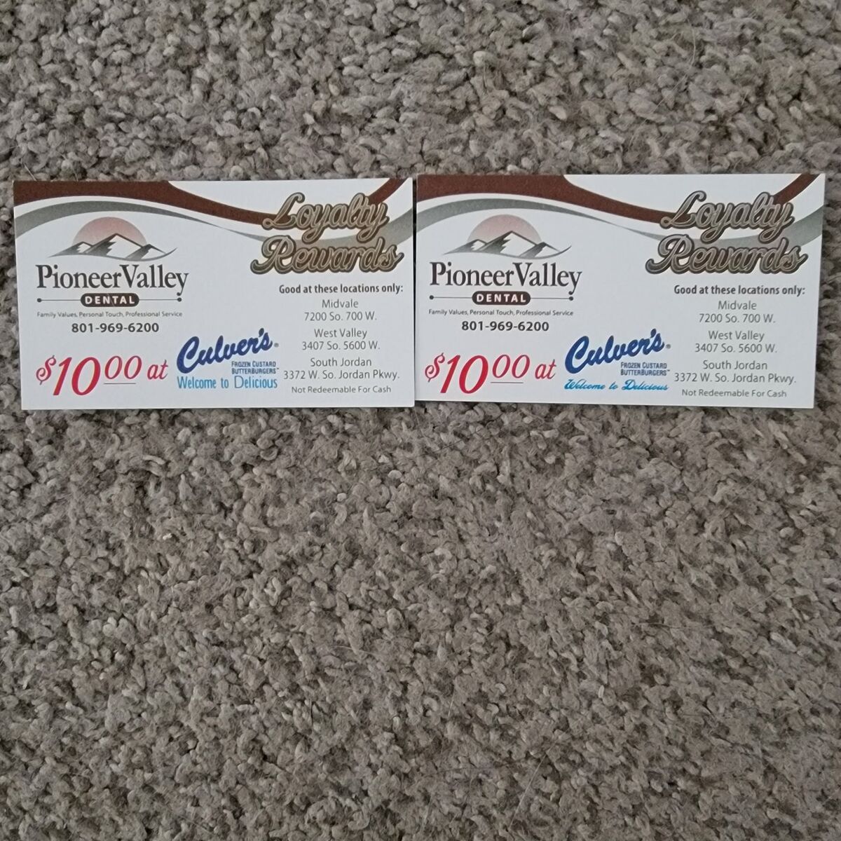 2 $10 Culver's Gift Cards.