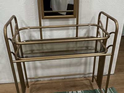 Vintage Gold Metal Vanity with Mirror – $35