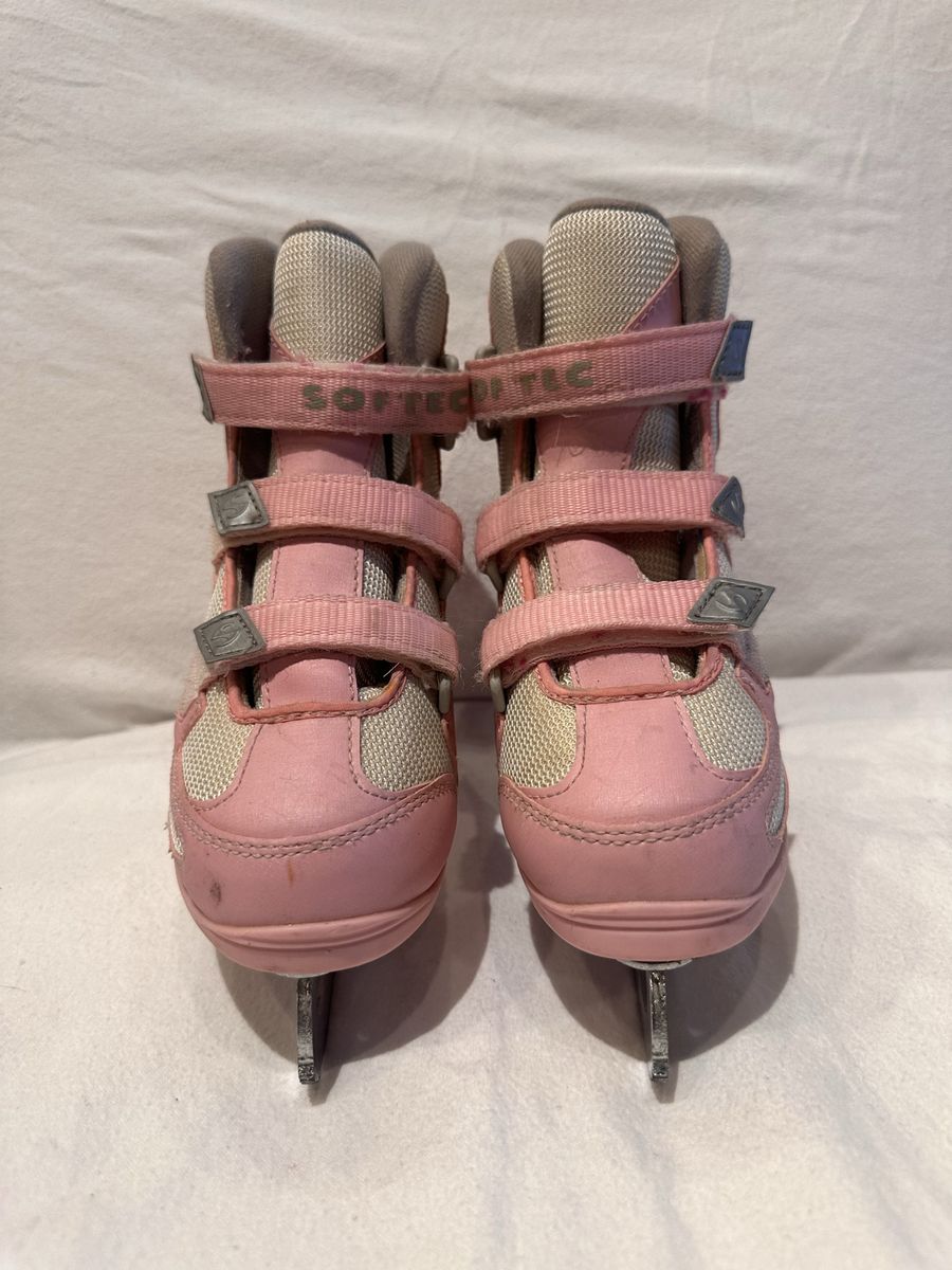 Jackson, softec youth size 1 pink/creme ice skates with Velcro straps