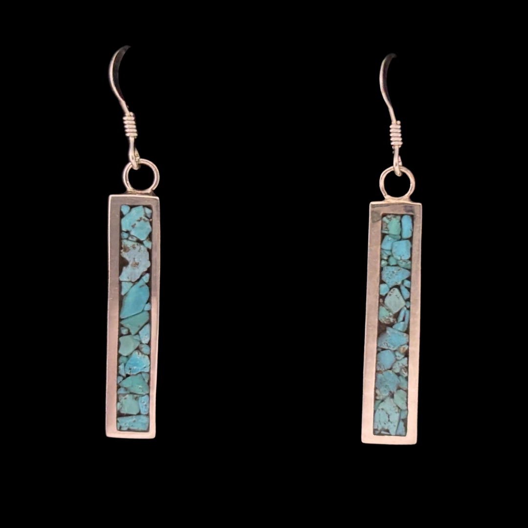 Sterling Silver Turquoise Inlay Bar Dangle Earrings by Andrew Lovato