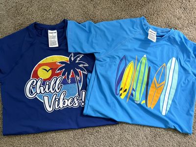 2 boys rash guard swim shirts size 10/12.