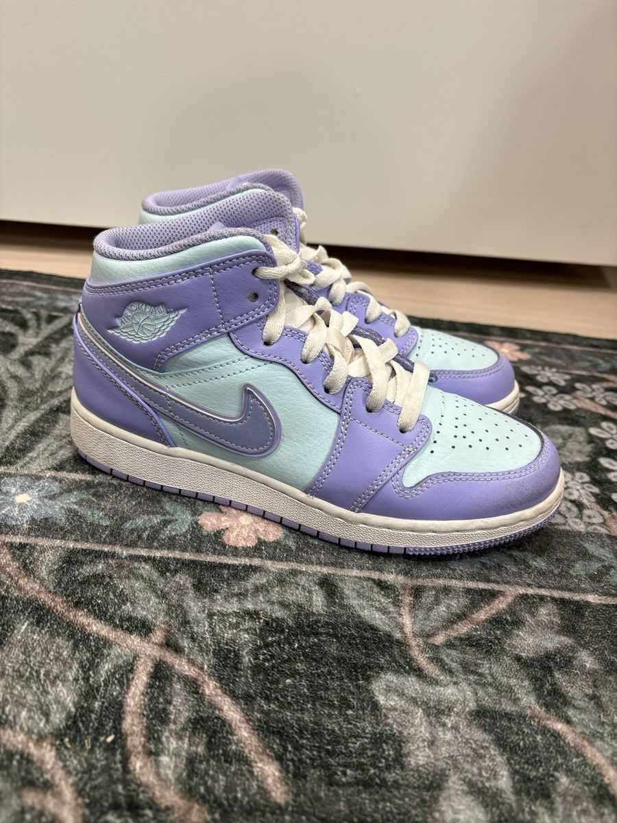 Nike Air Jordan 1 Mid GS Sneakers - Purple, Mint, & White, Size 4Y