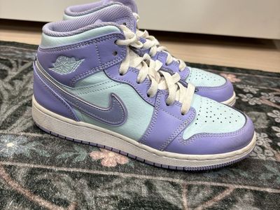 Nike Air Jordan 1 Mid GS Sneakers - Purple, Mint, & White, Size 4Y