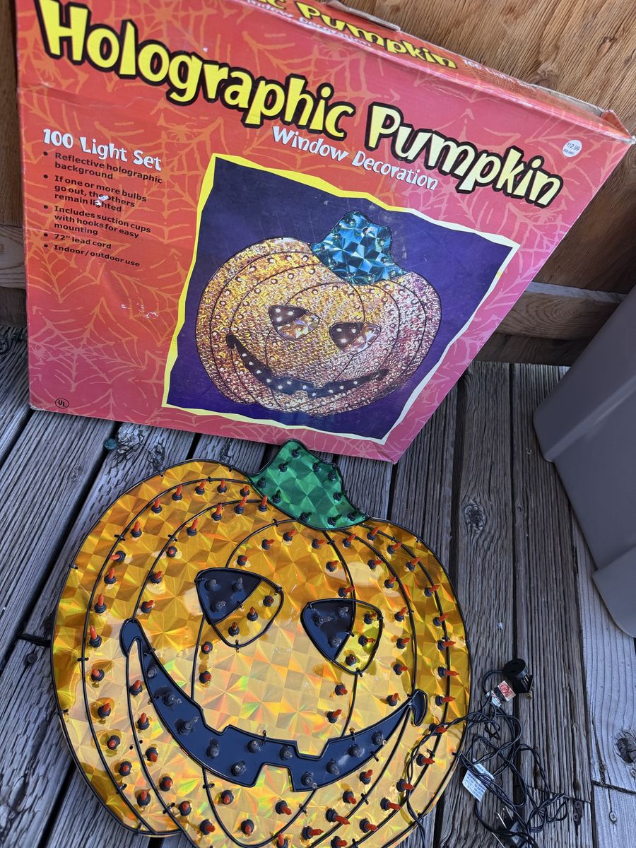 Holographic Pumpkin Window Decoration 100 Light Set Halloween