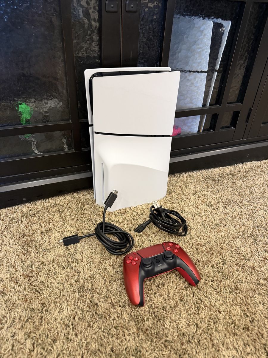 Sony PlayStation 5 Disc Edition Console with Red DualSense Controller and Cables