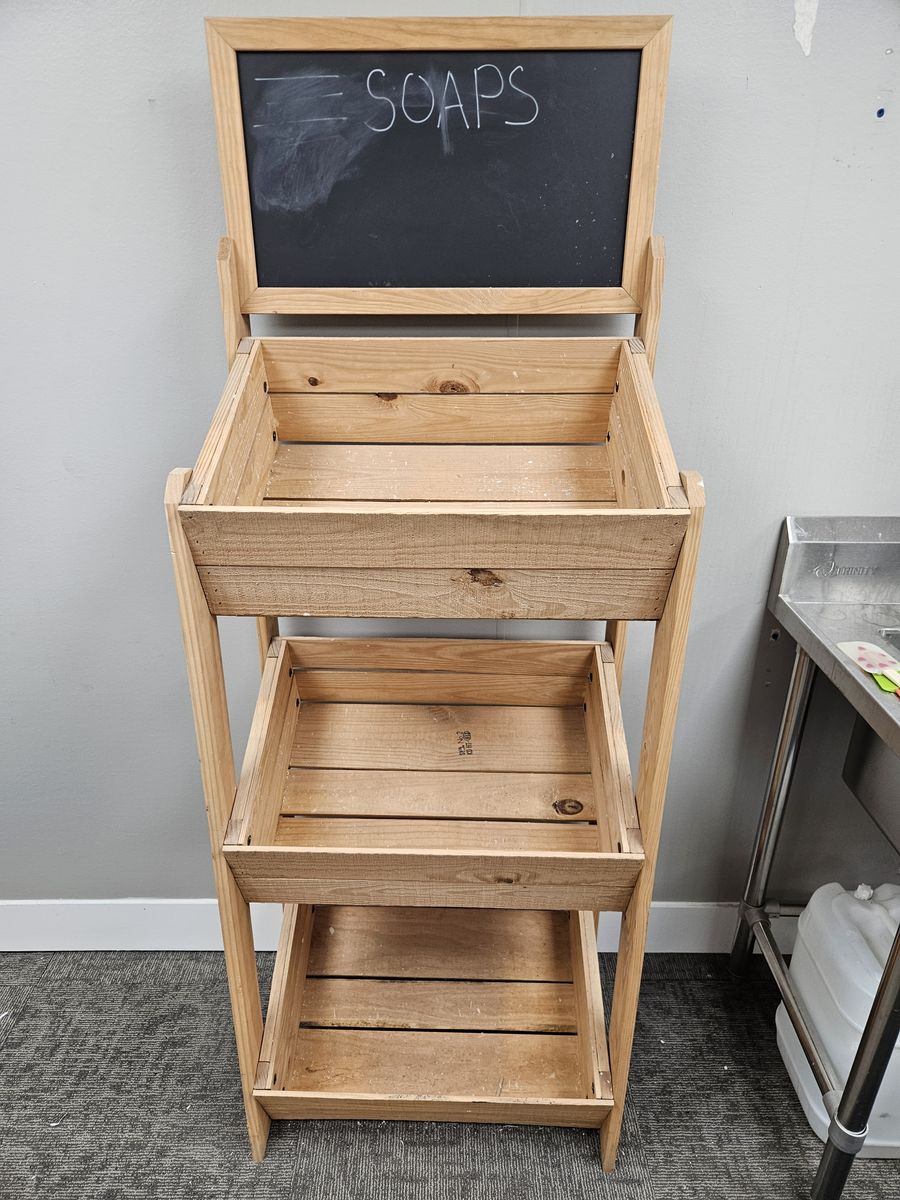 3-Tier Display Bin, Floor Standing, Pine Wood Frame with Chalkboard