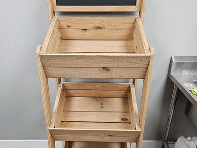 3-Tier Display Bin, Floor Standing, Pine Wood Frame with Chalkboard