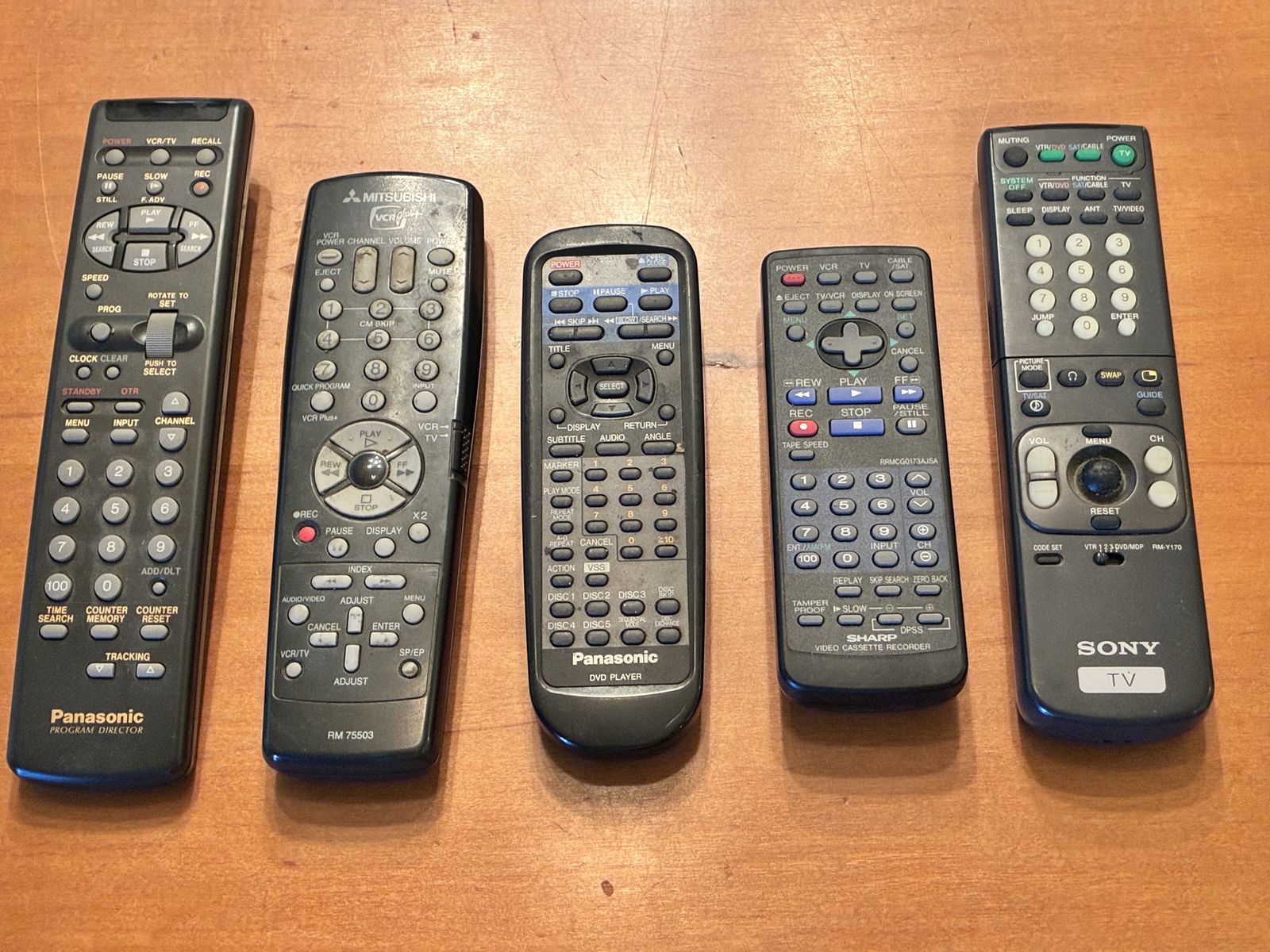 Lot of 5 Vintage Remotes - Panasonic, Mitsubishi, Sharp, Sony