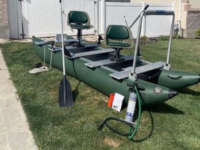 Sea Eagle 375fc Fold Cat Inflatable 1 or 2 Person Fishing Pontoon Boat.
