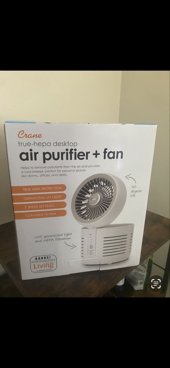 Crane True-HEPA Desktop Air Purifier + Fan with UVC Light