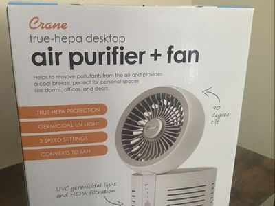 Crane True-HEPA Desktop Air Purifier + Fan with UVC Light