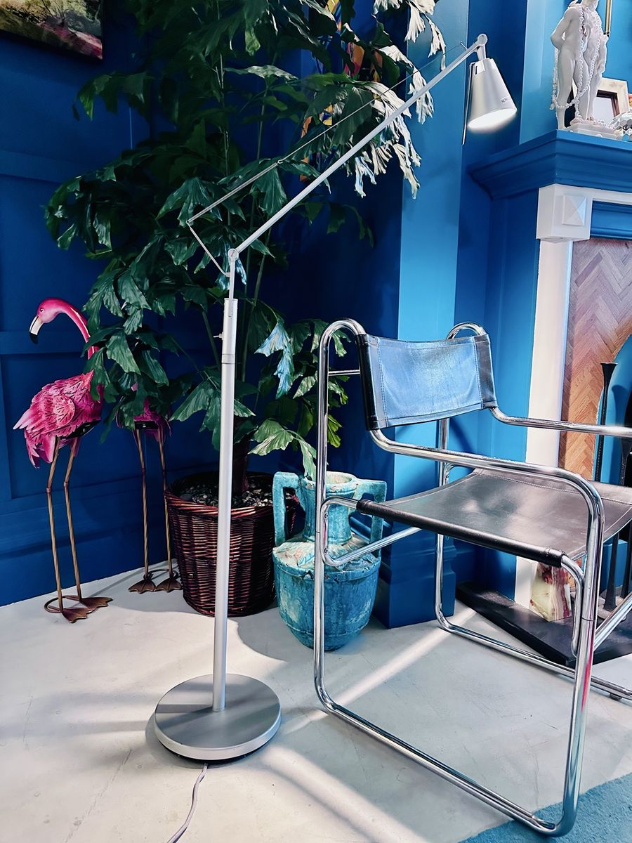 Modern Adjustable Brushed Silver Floor Lamp with Articulating Arm