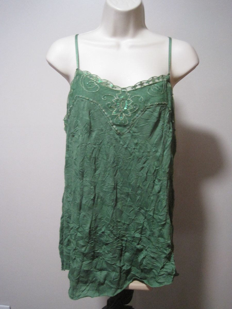 Xhilaration Women's Green Lacy Sequin Embroidery Camisole Tank Shell Size Medium